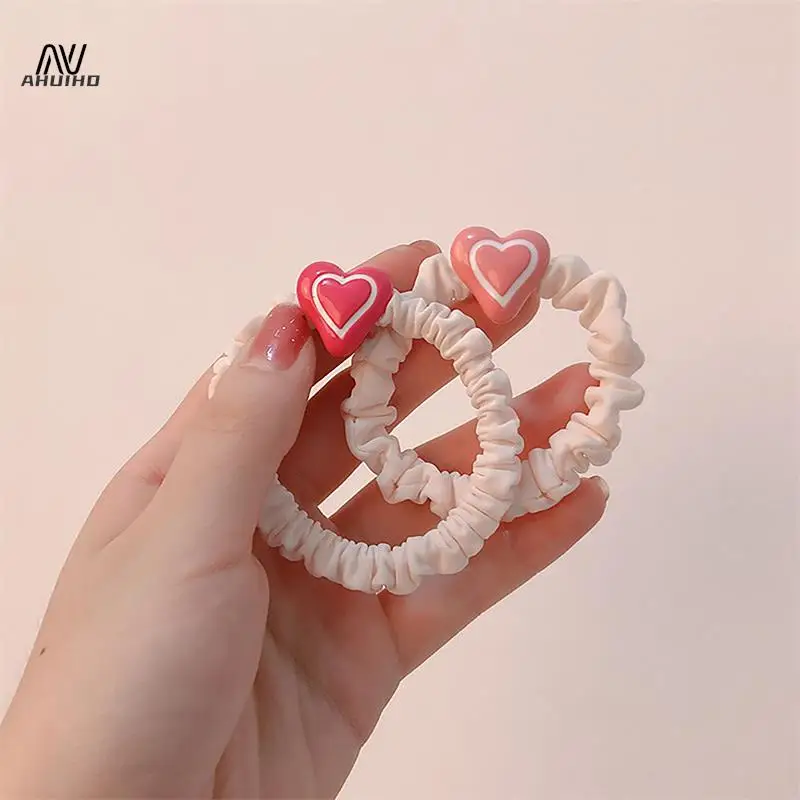 Pink Heart Small Bowel Hair Band Female High Sense Head Rope Rubber band Tie Hair Simple Ball Head High Horse Tail Hair Rope