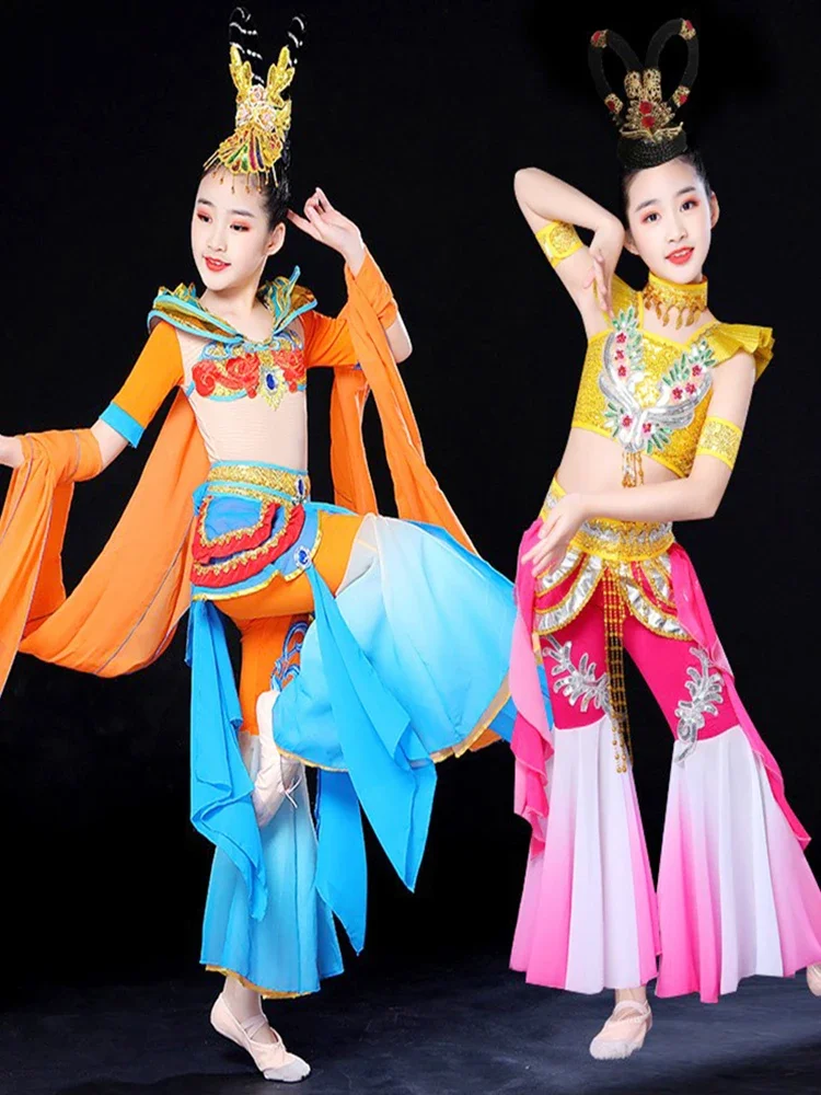 Танцевальный костюм Дуньхуан для девочек, этнический детский классический танцевальный костюм для выступлений Люте