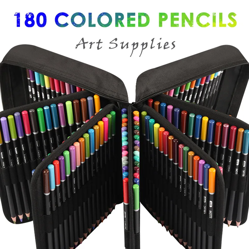 

180 Colored Pencils Zipper-Case Set Soft Core Colored Leads for Colouring Painting Drawing Adult Artists Professional Colorists