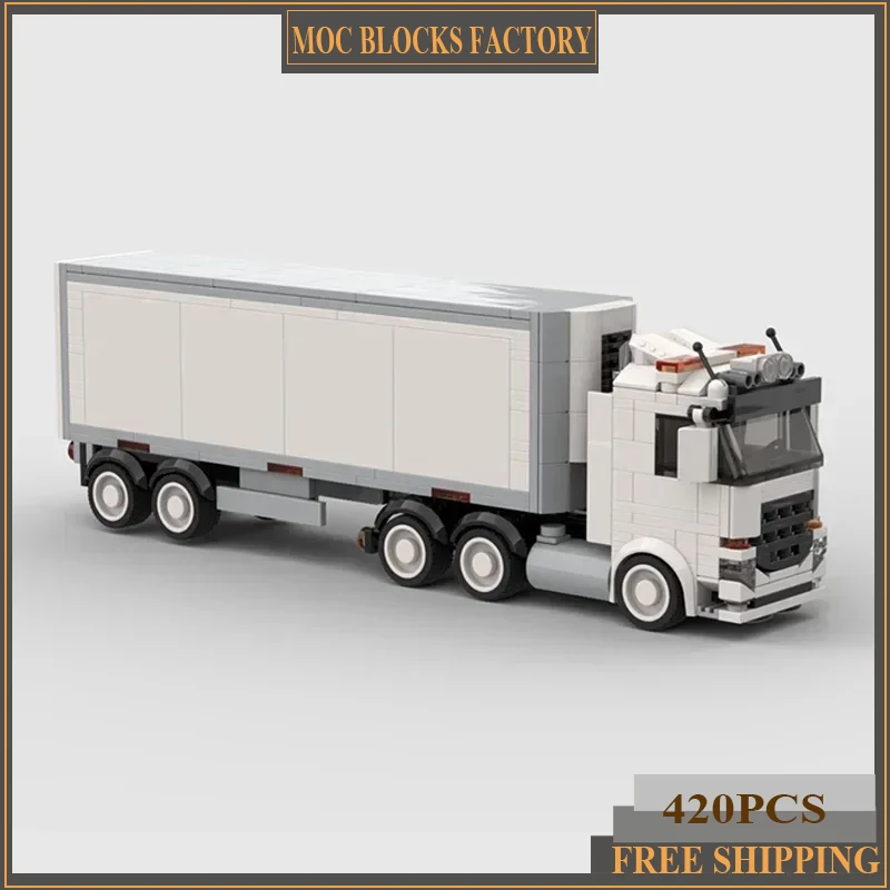 

White Truck With Trailer Gifts Christmas City Car Model Moc Building Bricks Toys DIY Sets Assembly Technology Modular Blocks