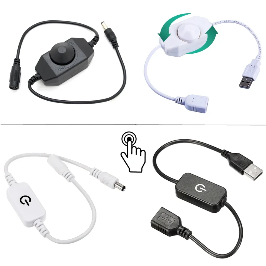 Pokrętło dotykowe ściemniacza USB DC Plug Inteligentny ściemniacz 0~100% DC5V 12V 24V do taśmy LED COB SMD, żarówki, lampki nocnej