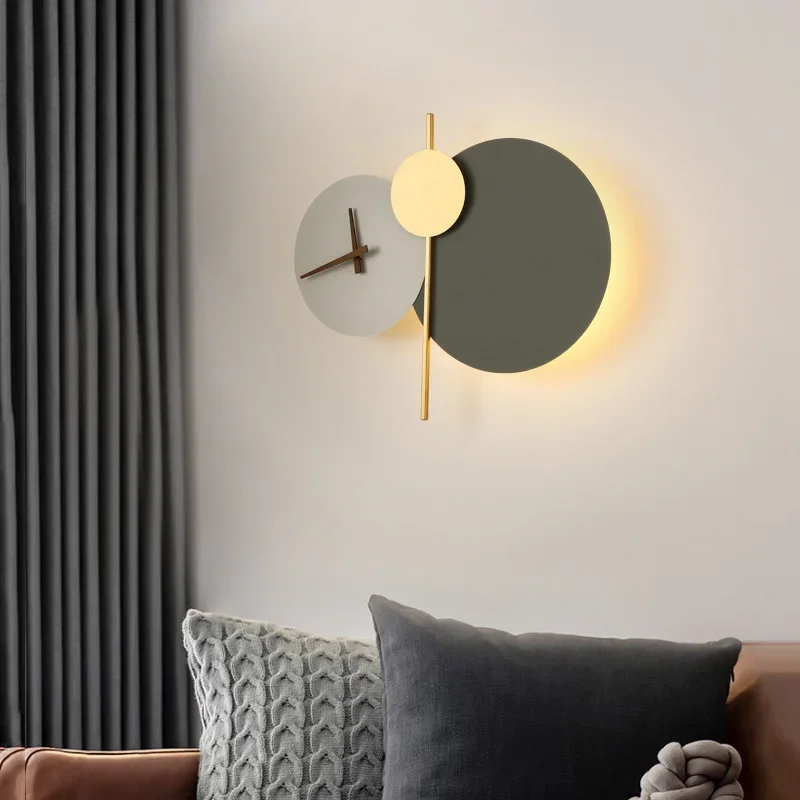 

Nordic Designer Led Wall Light Round Clock Creative Wall Lamp For Living Room Hallway Art Sconce Indoor Decor Light Fixtures