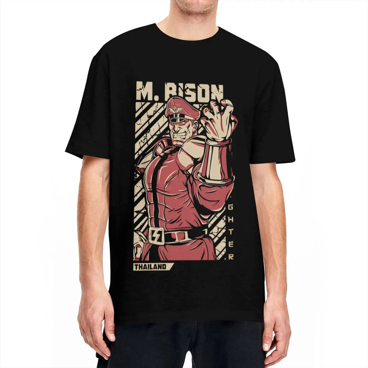 M Bison T-Shirt for Men Women Street Fighters Funny Pure Cotton Tees Crewneck Short Sleeve T Shirts Big Size Clothes