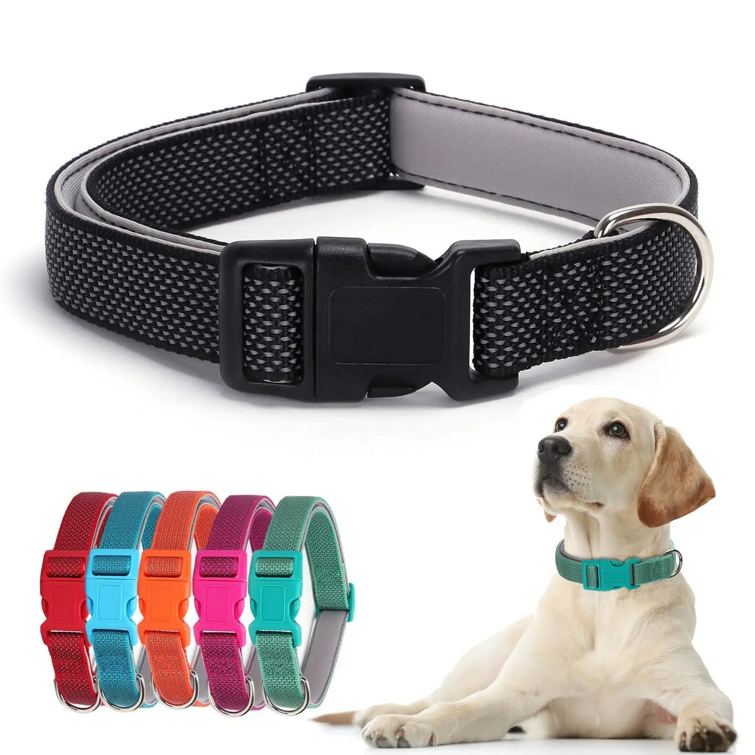 Reflective Nylon  Night Safety  Adjustable Soft Reflective Nylon Collar For Dogs pet supplies Yorkie Hands free dog leash Dog