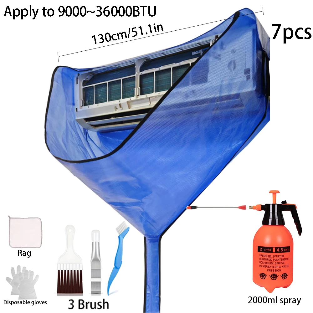 51.1in Large Air Conditioner Cleaning Cover Kit with Drainage Pipe Summer Cleaner Brush Sprinkler Hanging AC Water Washing Bag