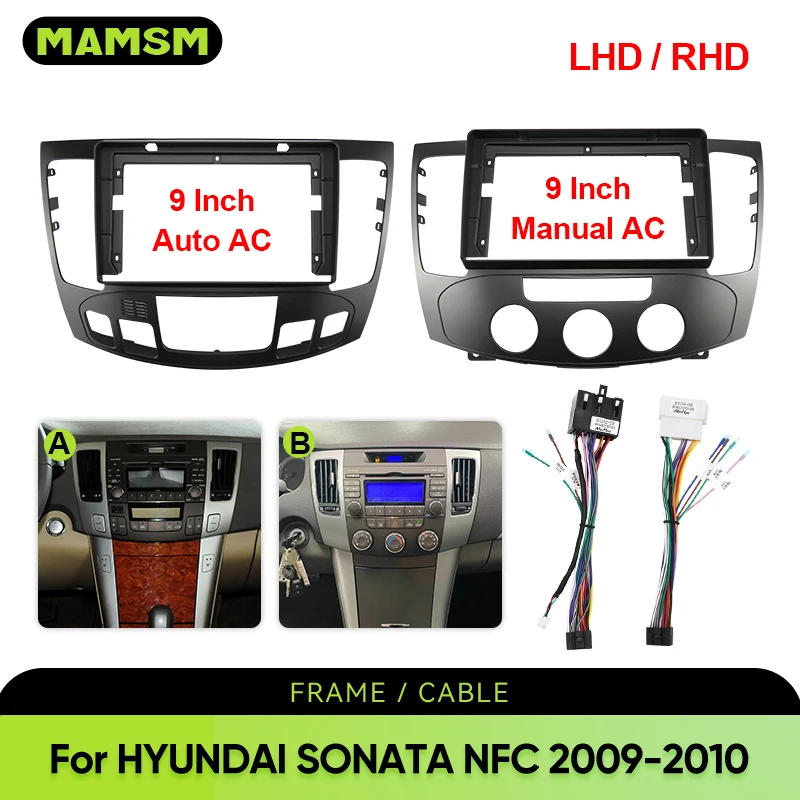MAMSM Para HYUNDAI SONATA 2009-2010 NFC, Panel de Radio para Auto/Manual de 9 Pulgadas, Marco de Pantalla para Unidad Principal, Arnés de Cableado