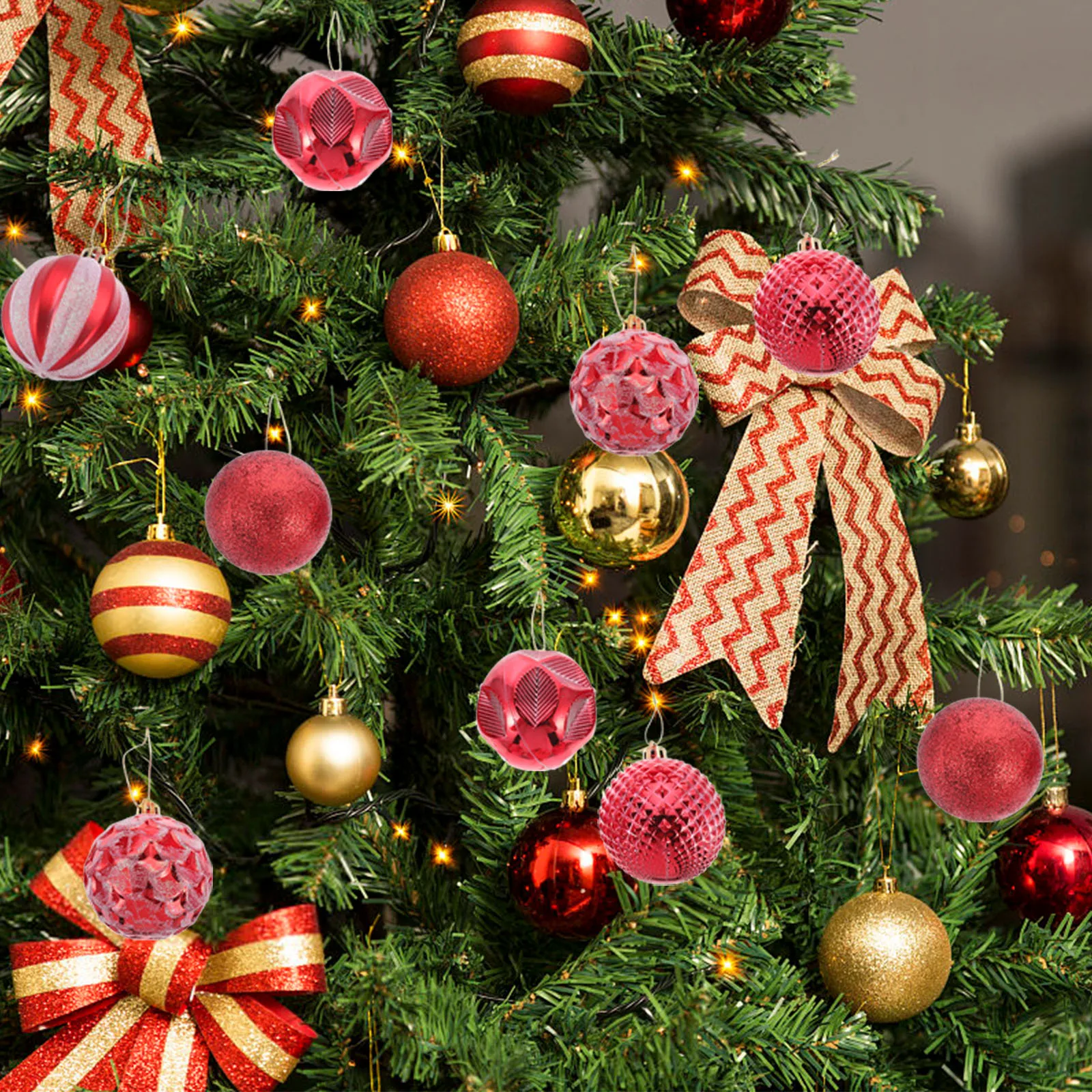 

12 Pcs Holiday Decorations Tree Hanging Ball Christmas Ornaments Pendants Balls Red