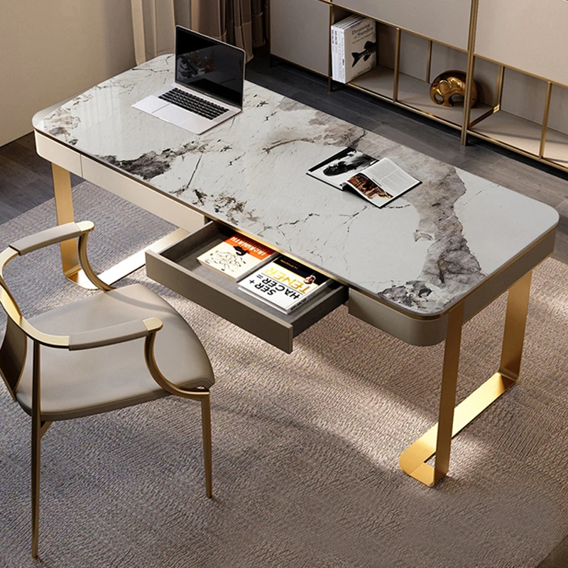 

Slate desk light luxury modern simple new stainless steel home computer desk boss study high-end desk