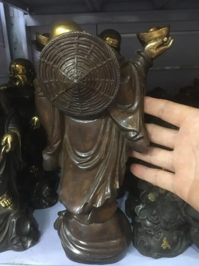 25CM Standing On The Qiankun Bag, Maitreya Buddha With a Big Stomach Gives Treasures Bronze Statue