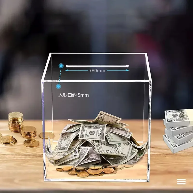 Transparent Acrylic Piggy Bank, Large Capacity Money Saving Box, Coin Banknote Box