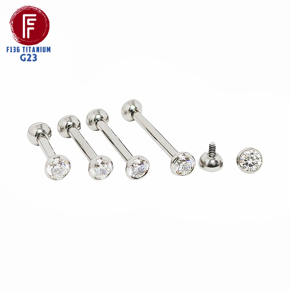 F136 Titanium Piercing Nipple Helix Zircon Bar Hinged Segment Ear Bridge Nail Septum 16G Piercing Tongue Lip Stud Body Jewelry