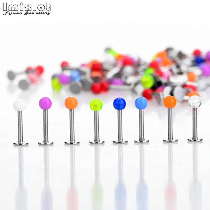 20pcs/Lot Stainless Steel Labret Lip Piercing Acrylic Cone/Ball Ear Cartilage Tragus Helix Piercings Random Colors