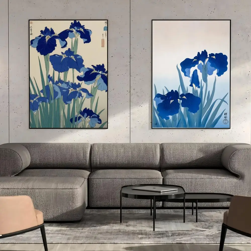 Blue Iris Canvas Poster Elegant Ukiyo-E Japanese Flower Nature Timeless Understated Home Decor Gift Painting Calligraphy