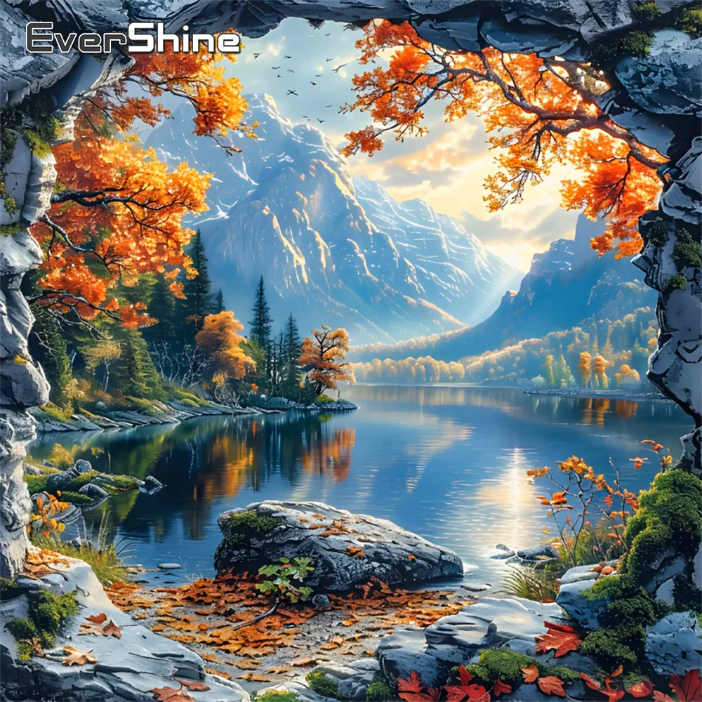 Evershine Diamond Mosaic Landscape Rhinestones Picture Embroidery Mountain Full Drill Cross Stitch Painting Tree Wall Decor
