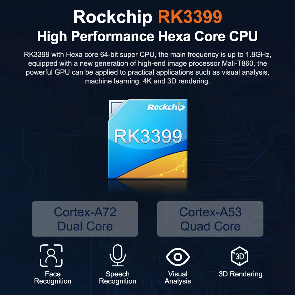 Мини-ПК Android-компьютер Rockchip RK3399 Поддержка процессора Android 7.1,8.1,9.0 система 4G RAM 128G Storage HD-MI 4K PCIE Hexa Core