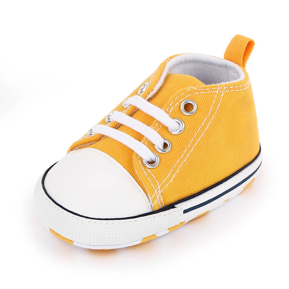 Yellow Anti-slip Classic Canvas Infant Shoes First Walkers for Baby Girls Boys Newborn Crib Shoes Casual Sneakers