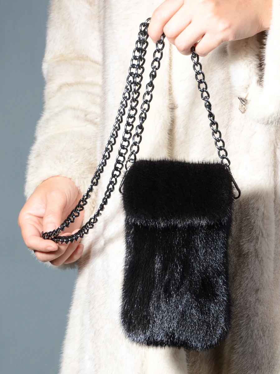 

Cute Real Mink Fur Coin Purse Crossbody Leather Small Bag Mobile Phone Bag Versatile Ladies Single oulder Mobile Phone...