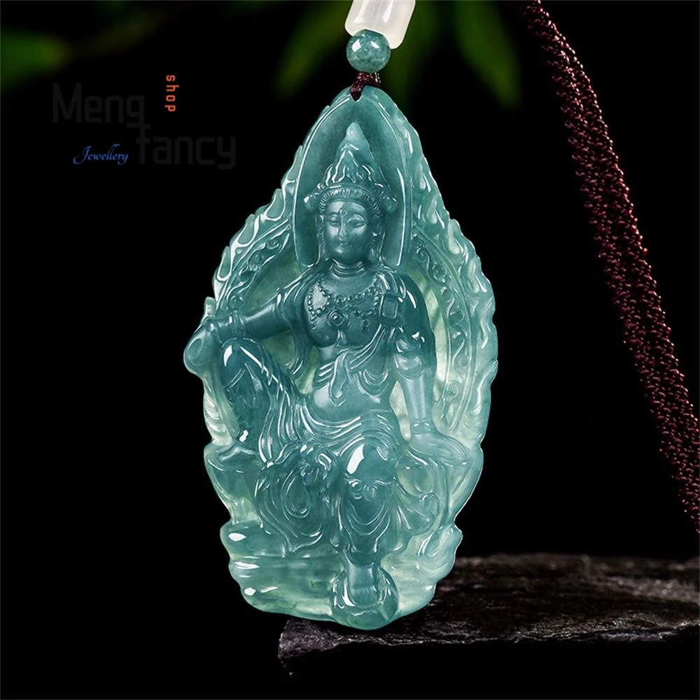 Authentic Natural A-grade Jadeite Blue Water Free Guanyin Ice Jade Pendant High-grade Luxury Fashion Jewelry Couple Holiday Gift