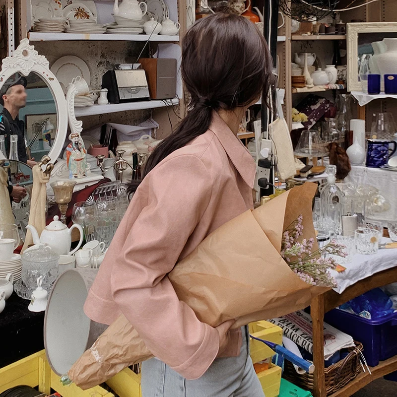 أنيقة خمر بو الجلود Jaet طويلة Sve فضفاضة تناسب سستة طوق تصميم تنوعا ملابس خارجية للنساء تخفيف Sle