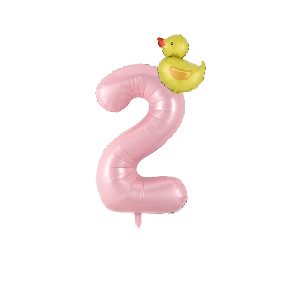 2 Stück kleine gelbe Ente Folienballons 40 Zoll rosa 0-9 Zahlenballons Junge Mädchen Geburtstag Party Dekorationen Babyparty Zubehör – Detail 2
