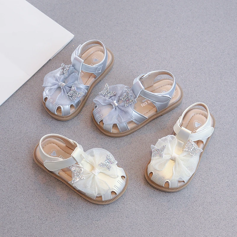 Sweet Children's Summer Sandals Fashion Lace Bowknot Sandals for Pretty Girls Fashion Wedding Party Kids Princess Flat Shoes New