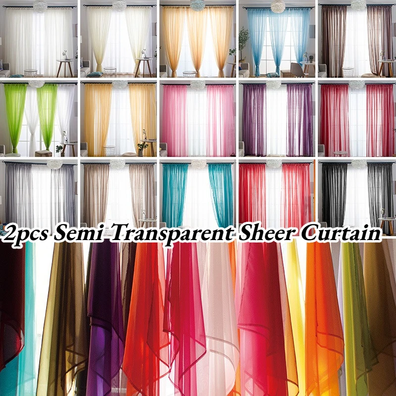 2pcs Multi-Color Semi Transparent Sheer Curtain for Living Room Window String Curtains Bedroom Drape Panel Tulle Treatments