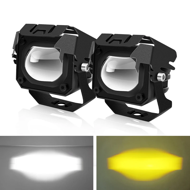 Motorcycle LED Work Light Driving Fog Lamp White Yellow Projector Lens Spotlight For Truck Off Road 4X4 ATV Truck 12V 24V