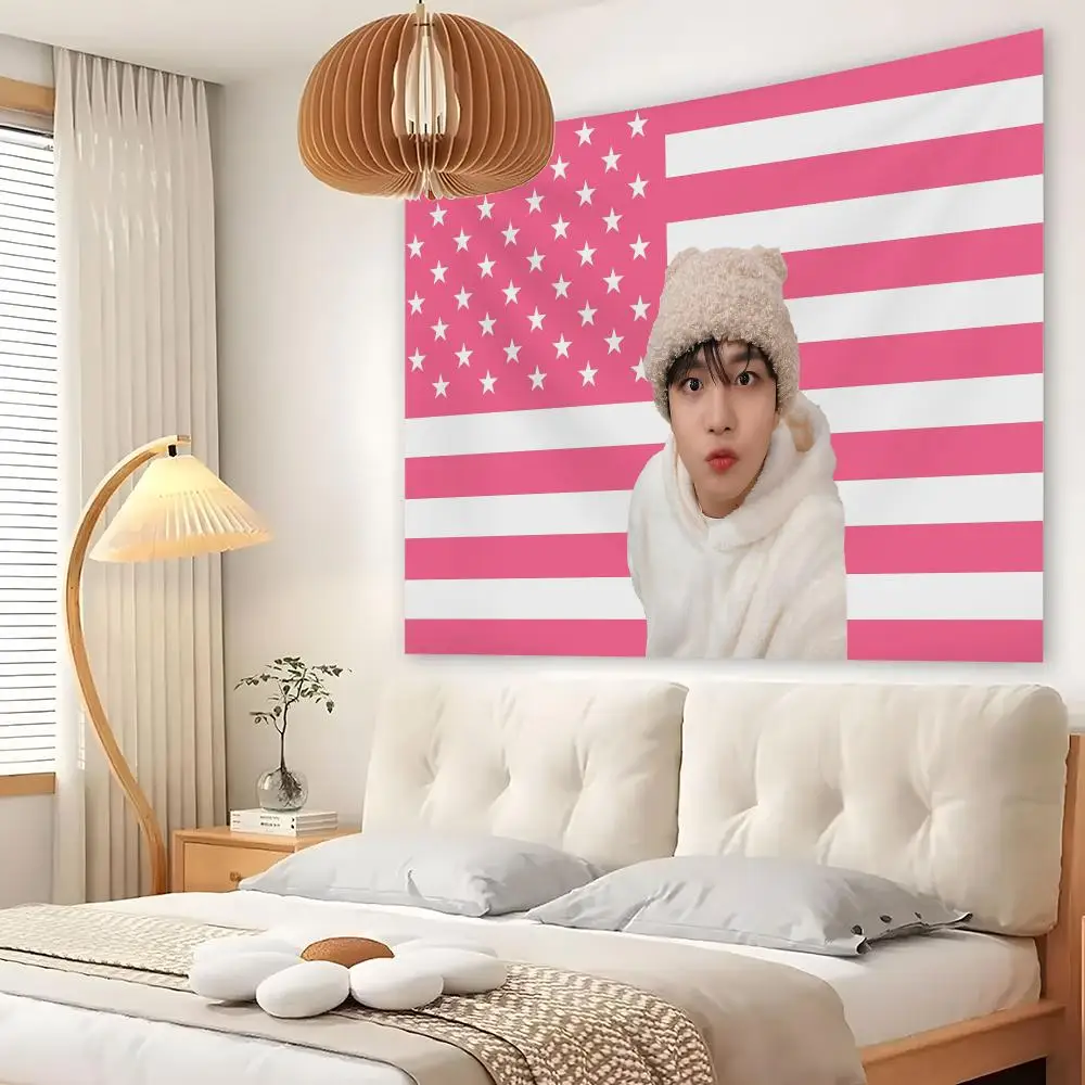 A-Ateez Jongho Kpop American Tapestry Custom Living Bedroom Party Dormitory Interior Wall Bohemian Decoration Attached Clip