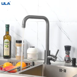 ULA – robinet mitigeur de cuisine flexible, pivotant sur 360 degrés, gris, eau chaude et froide, pour évier