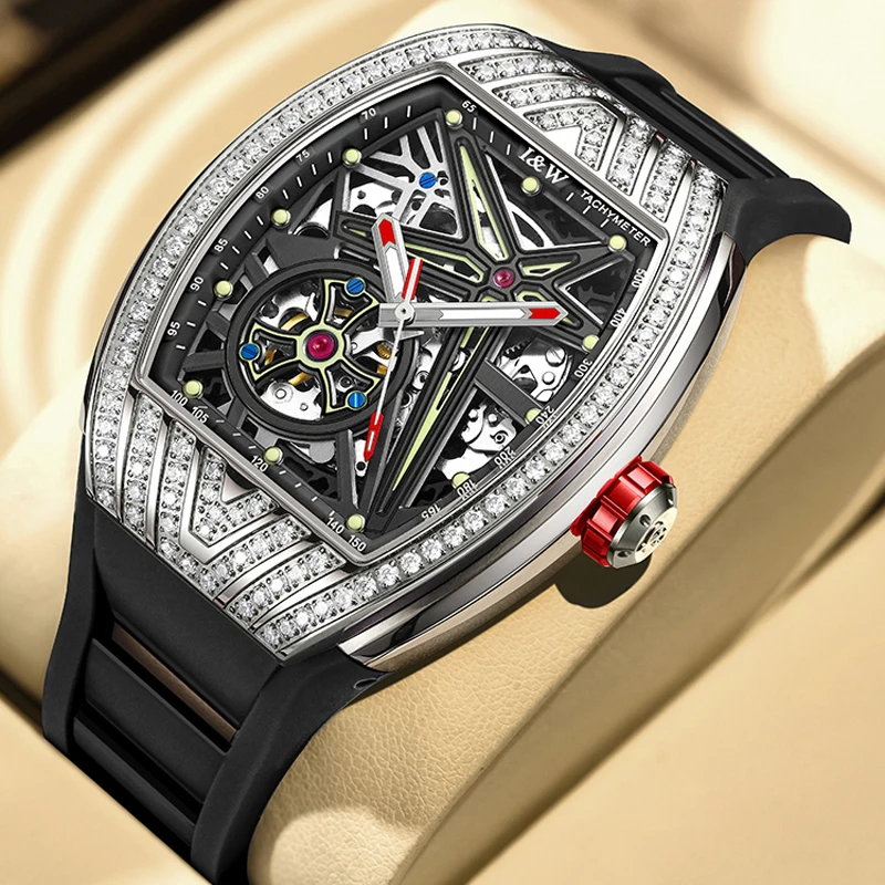 IW Fashion Mens Automatic Mechanical Watches Luxury Sport Waterproof Men Wristwatch Luminous Skeleton Clock reloj hombre