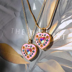 New ins Colorful Zirconium Open Close Album Photo Heart Pendant Necklace For Women Copper Plated Star Necklace Fashion Jewelry