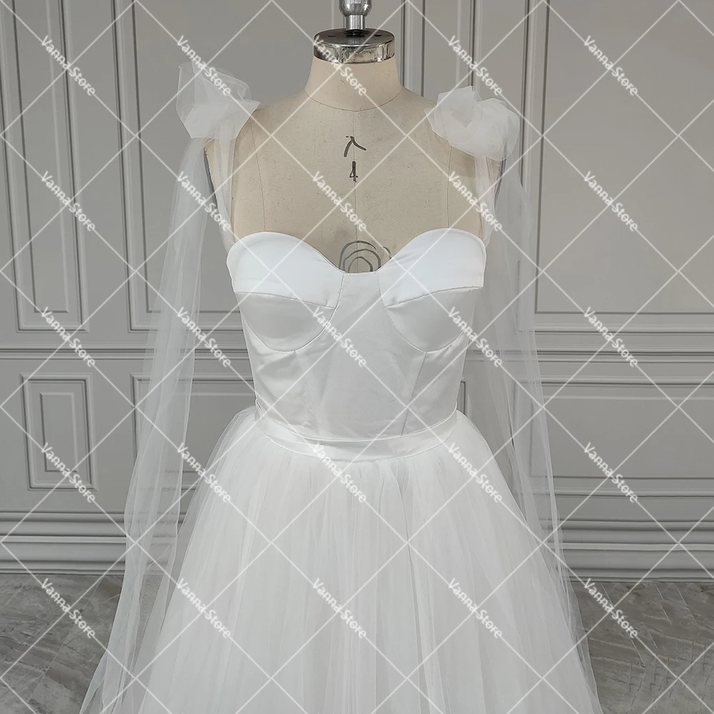 Sweetheart paski Spaghetti linia Mini suknia ślubna proste 2021 Custom Made wstążka tiul Ivory Backless Zipper suknie ślubne