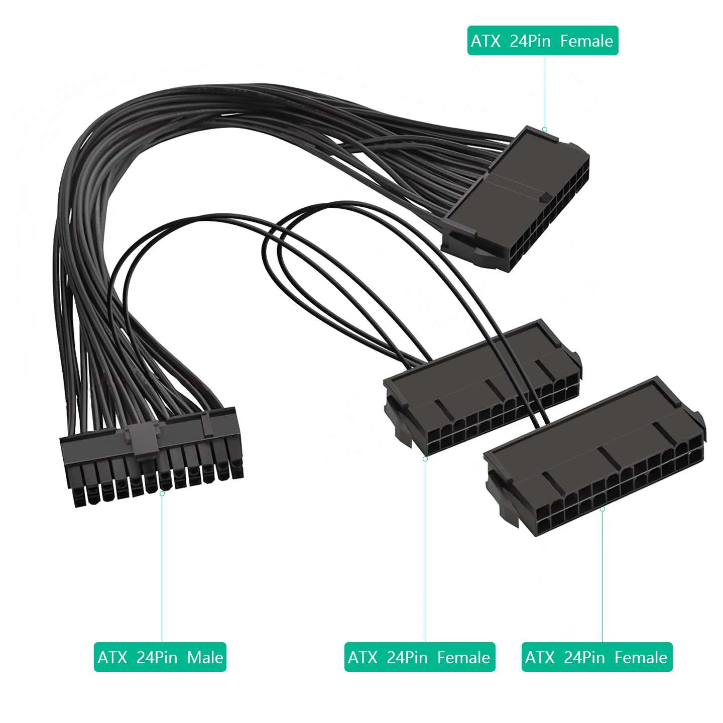 24PIN Computer Power Extension Cable 30CM ATX 24-Pin Male 1 to 3 Female PSU Adapter ATX Chassis Power Synchronization Splitter