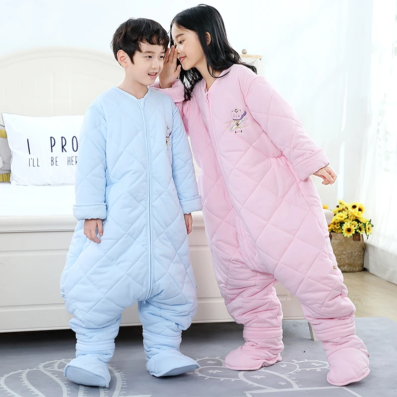 Winter Thickened Children's One-Piece Pajamas All Cotton Kids Sleepwear Baby Split Leg Sleepsack Jumpsuit Pajamas