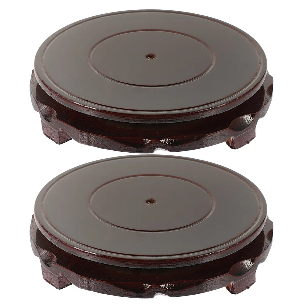 2Pcs Wooden Flower Pot Stand Rotating Display Base for Vase Fish Tank Crystal Stone Home Decor Ornament Holder Floor Display