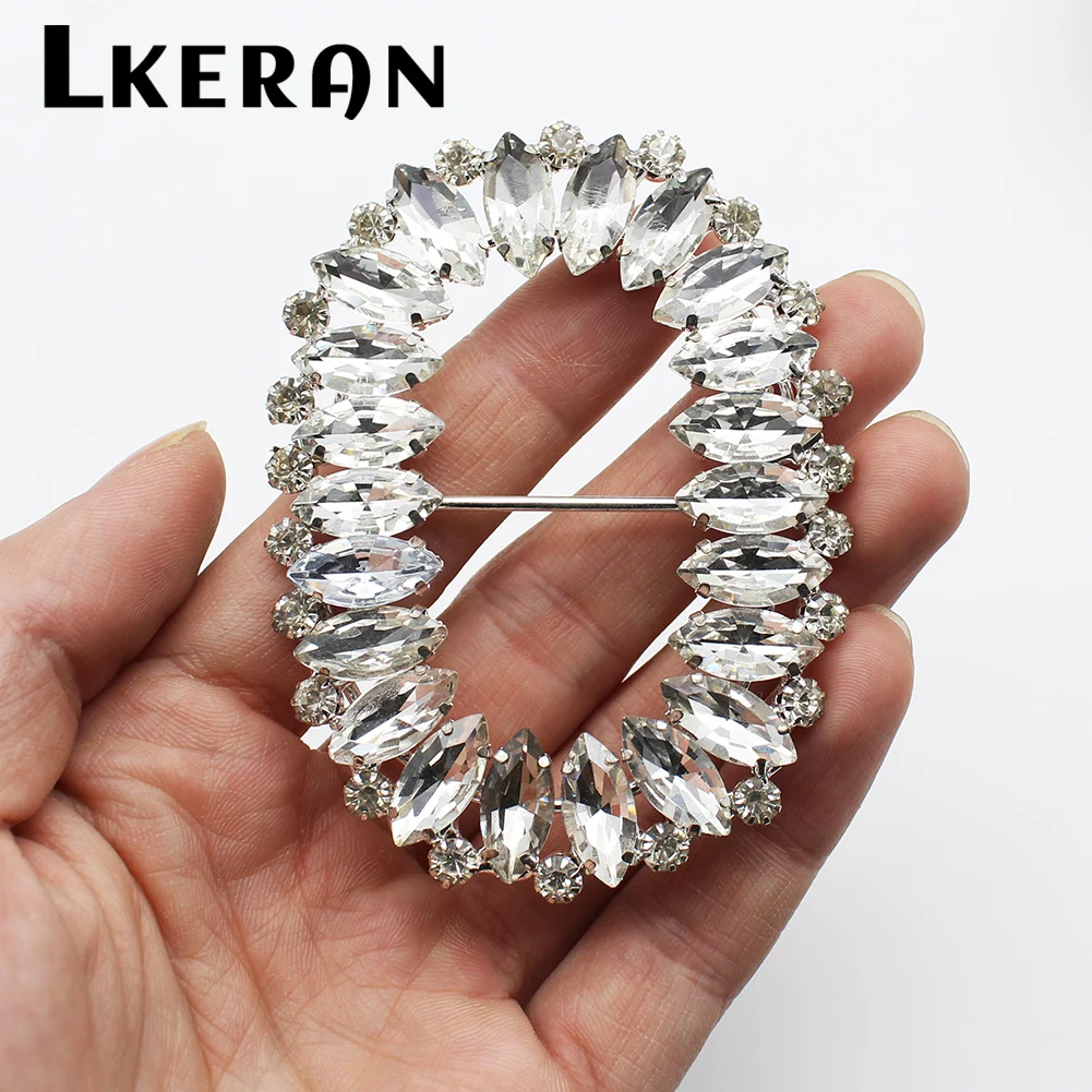 NEW 2Pcs 7.8*5.8cm Shiny Oval Slider Rhinestone Buckles Crystal Decor Wedding fit ribbon and Shoe Belt Clothin Buckles Fitting