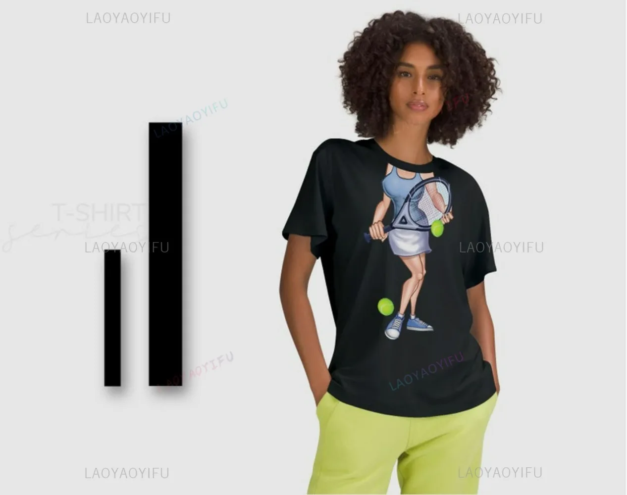 여성용 테니스 코튼 티셔츠 맞춤형 만화 프린트 신선하고 밝은 디자인 스타일 젊고 활력 넘치는 스포츠 시각적 영향