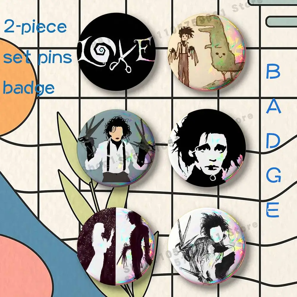 Hold me I can not E-Edward Scissorhands Brooches for Backpack Accessories 25 32 44 58 75mm Round 2-piece set Free Mix
