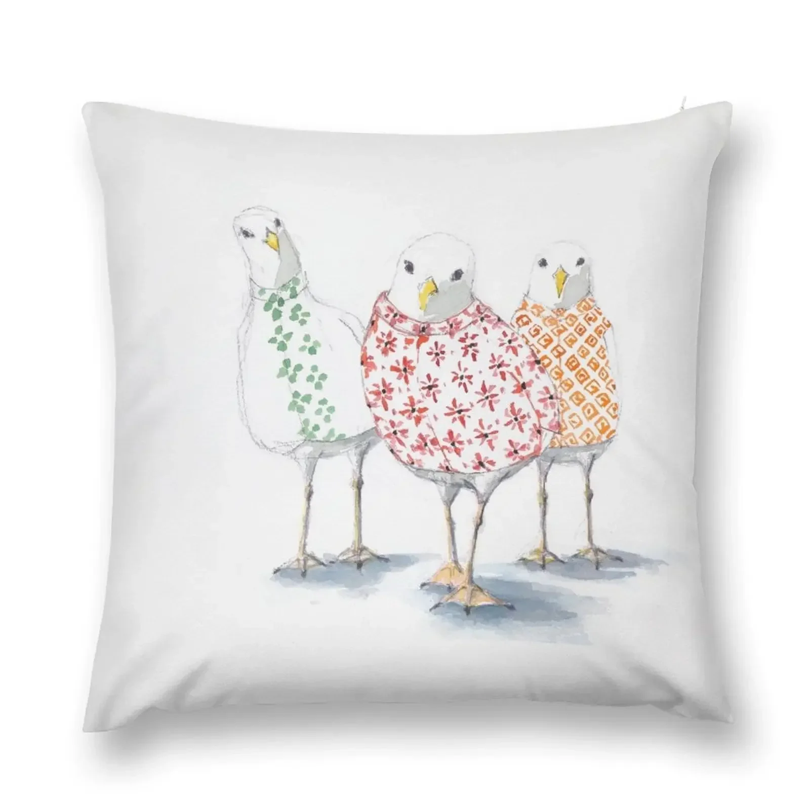 

Three Seagulls in Sweater Vests Throw Pillow Custom Cushion Photo Ornamental Pillow pillow