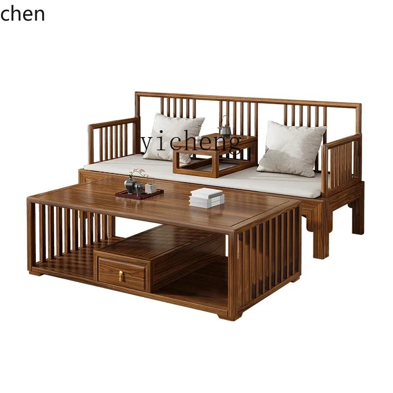 HXL new Chinese-style all-solid wood push-pull Arhat bed living room home simple push-pull bed sofa bed