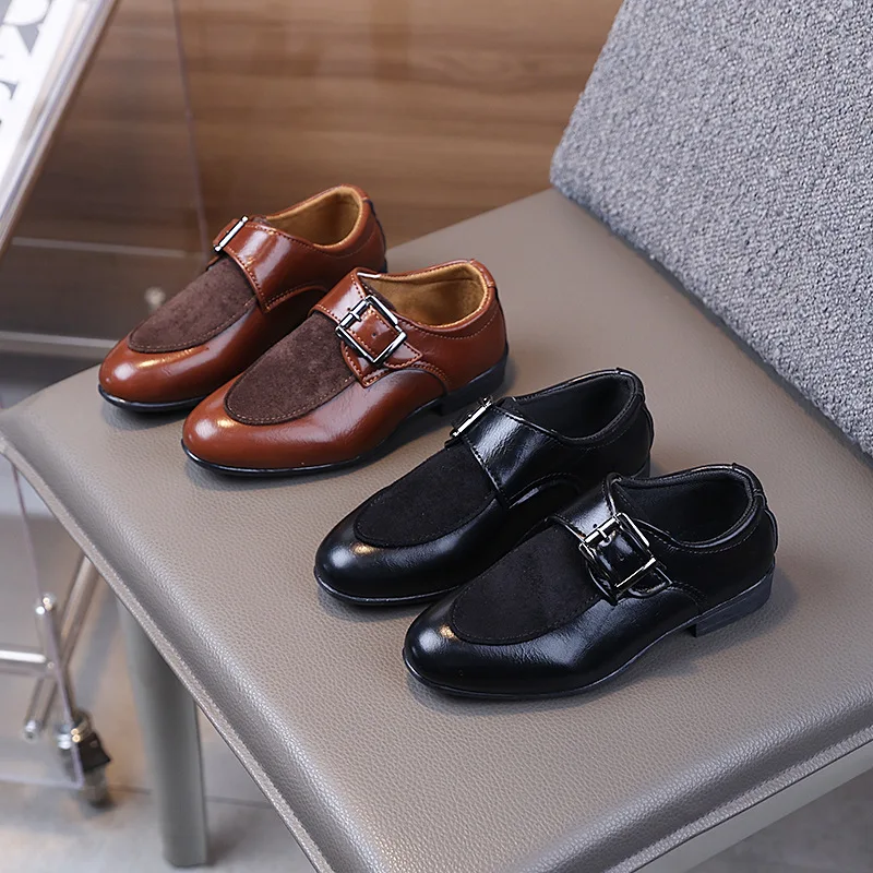 Boys Leather Shoes Fashion British Style Dress Shoes for Kids Speech Performance Pointed Shoe