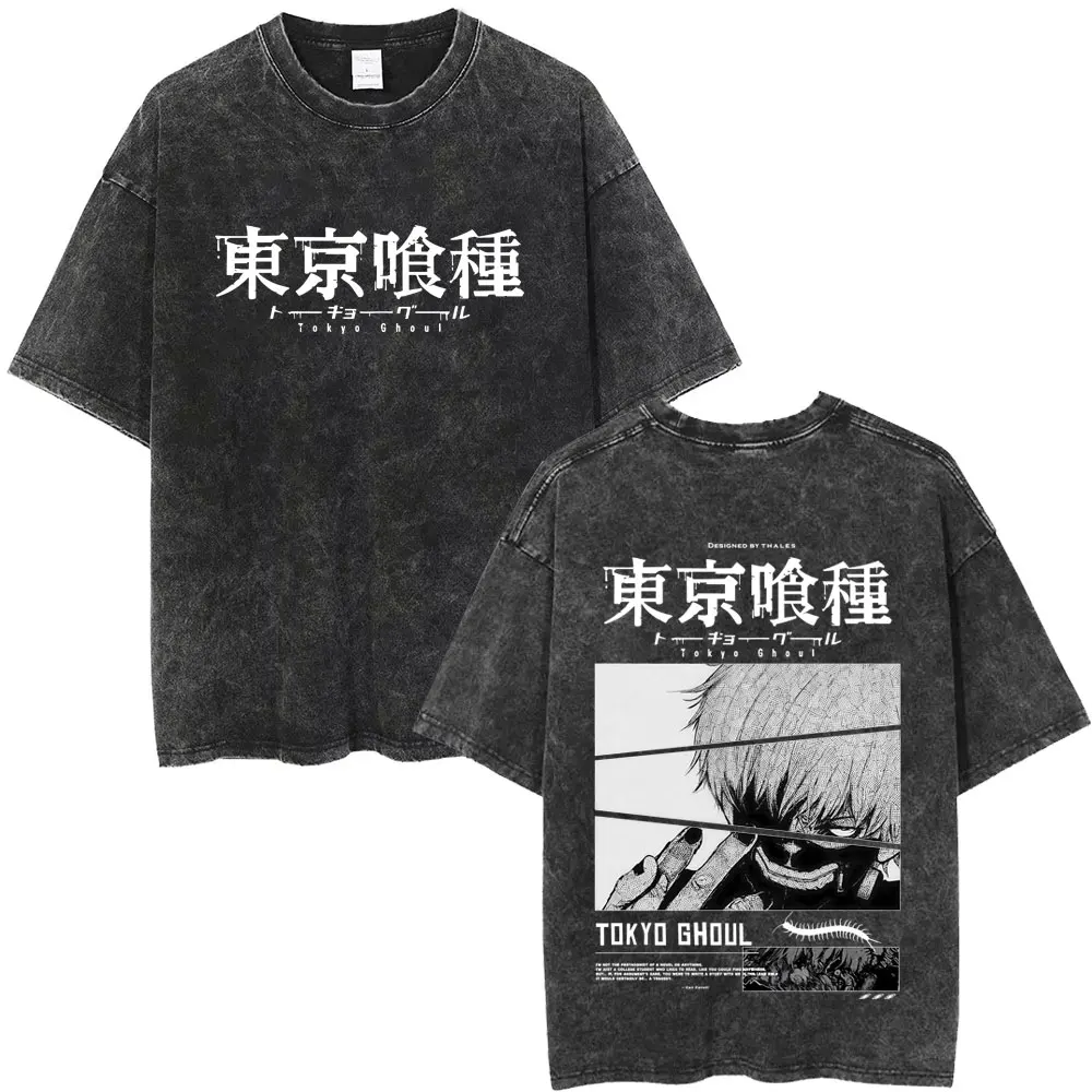 

Washed Vintage Anime Tokyo Ghoul T Shirt Manga Kaneki Ken Graphic T-shirt Men Women Cartoon Retro Oversized T-shirts Streetwear
