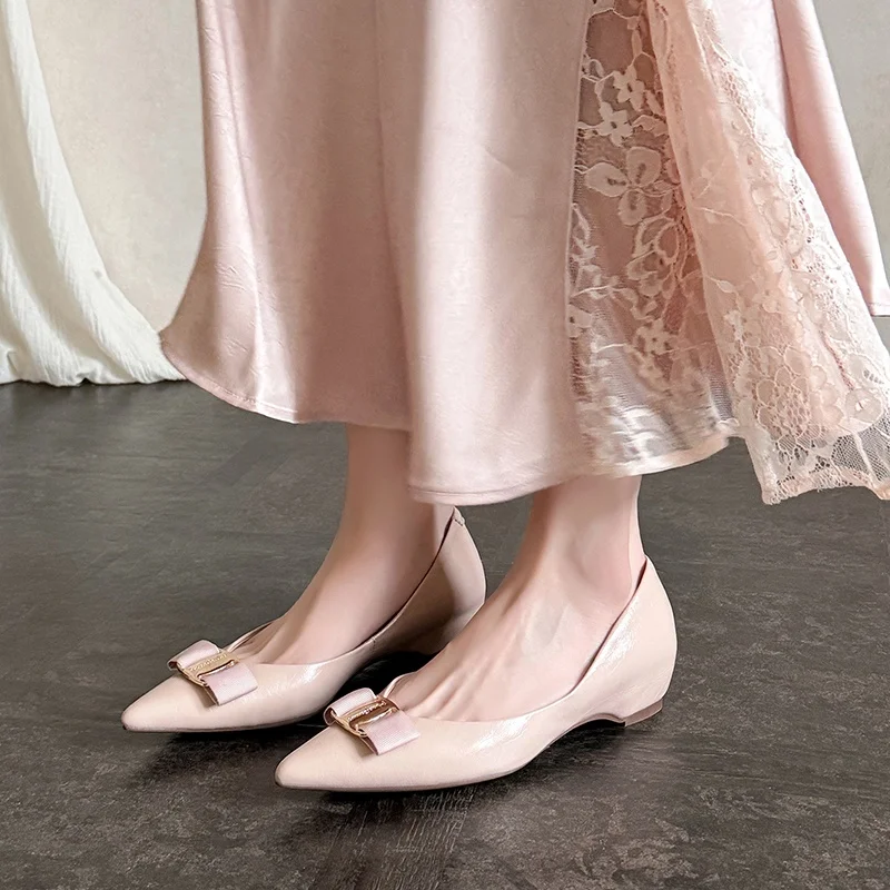 2026 new spring autumn women pumps natural leather 22-25cm cowhide/sheep suede+sheepskin+pigskin butterfly-knot women shoes