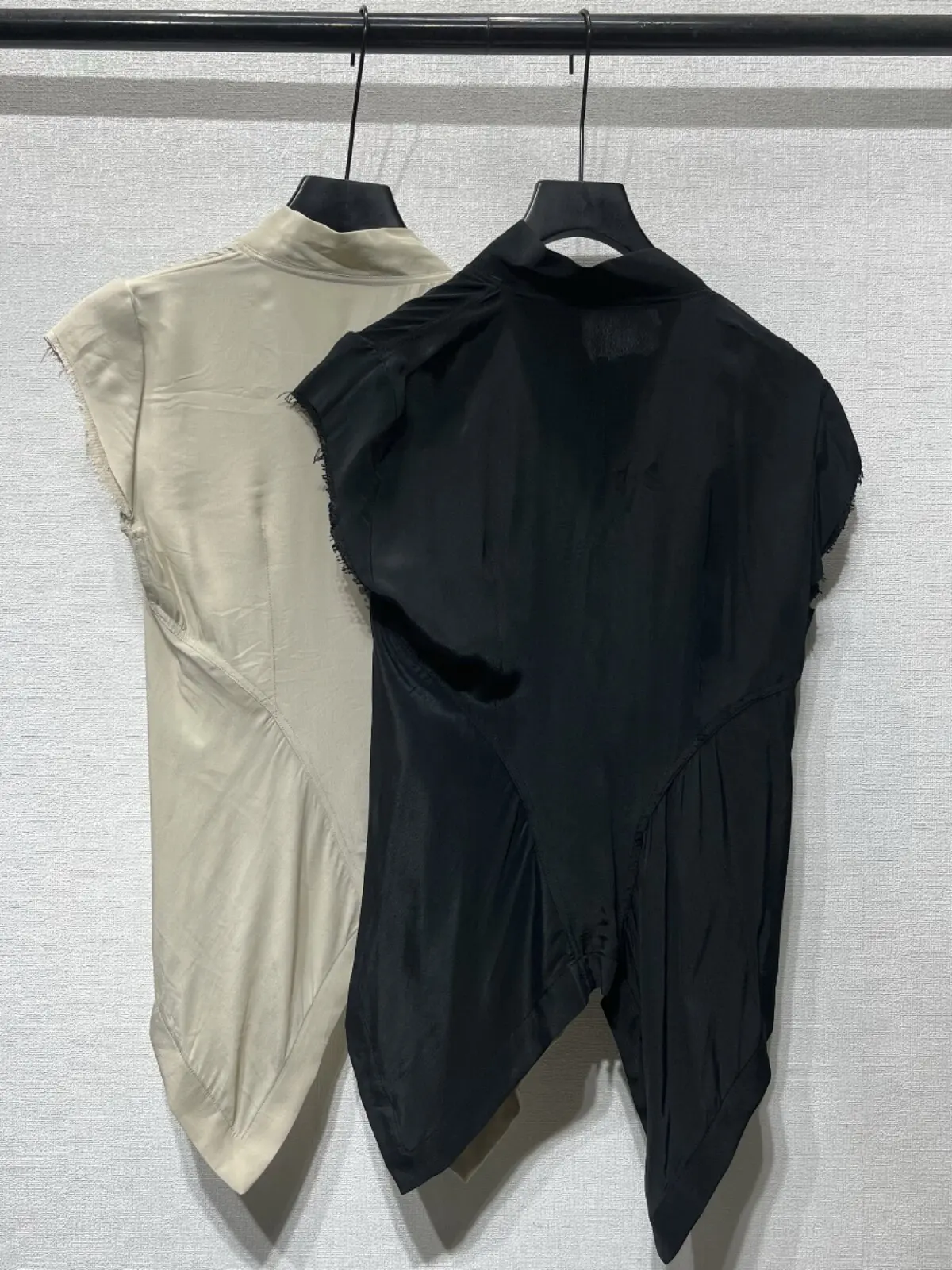 Top Women's Summer New Dark R-Street O-Style Sleeve Raw Hem Fishtail Hem Zipper Open Front Casual Thin Shirt Jacket Coat