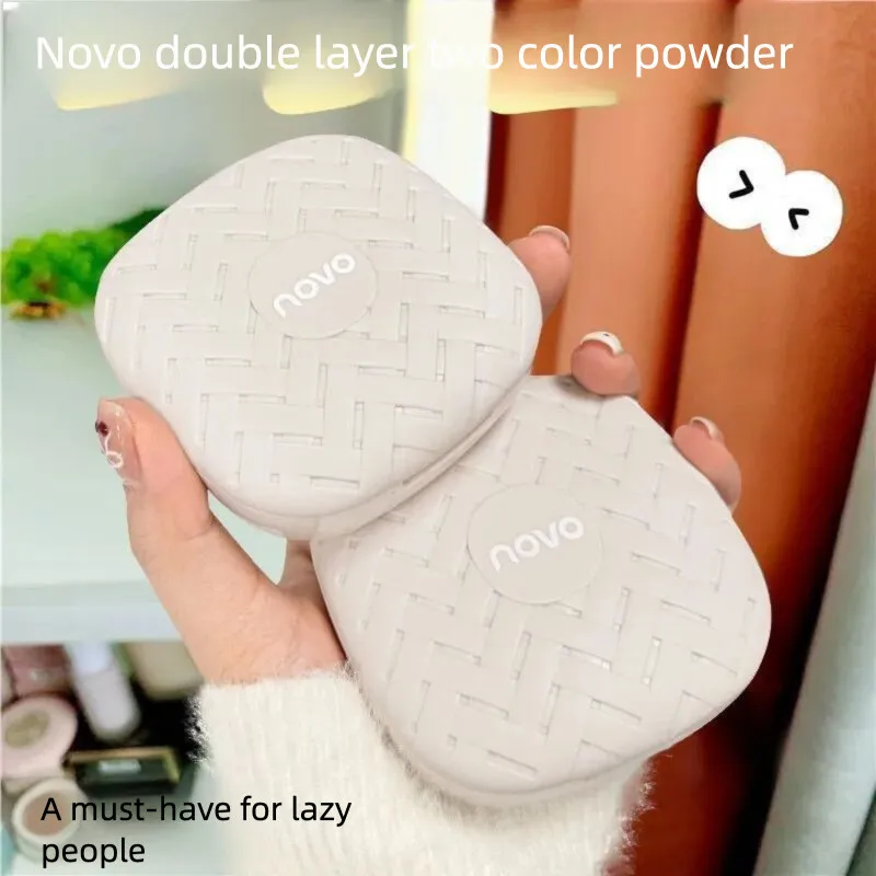 NOVO Dual-color Powder Compact Sets Makeup, Controls Oil, Is Long-lasting, Waterproof, And Touches Makeup. It Is Also Oily