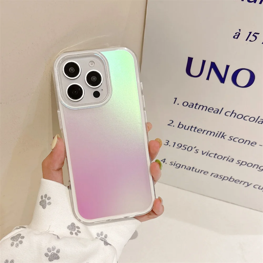 2IN1 Dazzling Laser Aurora Glitter Phone Case For iPhone 16 15 14 13 12 11 Pro Max Candy Color Bumper Protector Shockproof Cover