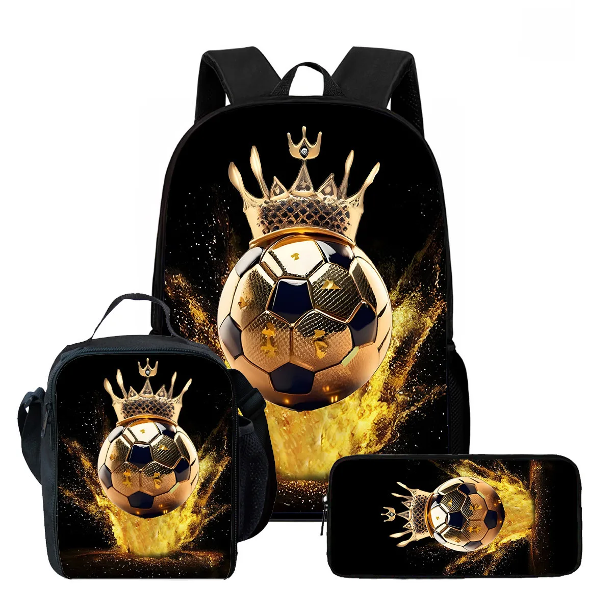 Cartoon Youthful Novelty Football 3D Print 3pcs/Set Student Travel bags Laptop Daypack Backpack Crossbody Lunch Bag Pencil Case