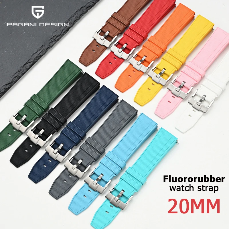 Pagani Design Universal Watch Strap Fluororubber Strap Compatible with 20mm Braided Pattern Needle Buckle Sport Waterproof 10Bar