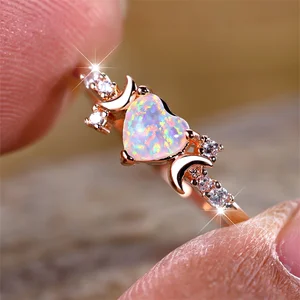 Cincin Batu Hati Cinta Opal Api Putih untuk Wanita Cincin Kawin Warna Emas Mawar Perak Perhiasan Pertunangan Pengantin Hadiah Hari Ibu 10 cincin opal api penjualan terbaik - №