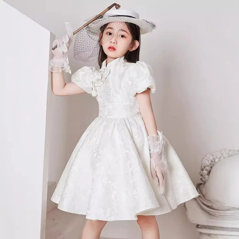 Girls' Evening Spring Children's Chinese Style Princess Dress Little Flower Girl Host Piano Performance Costume